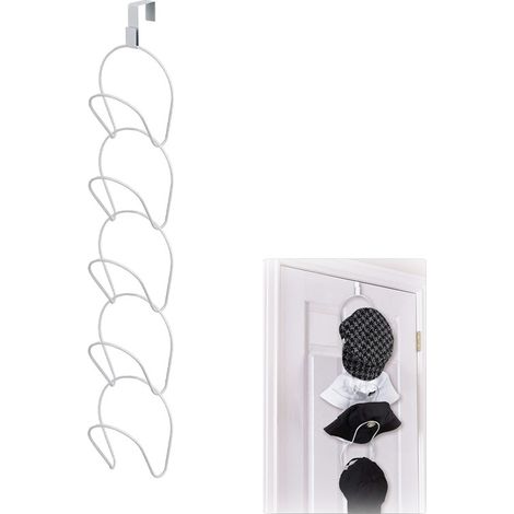 Porte-Chapeaux Anneaux Métal Porte-Casquettes Multicouche Porte-Manteaux Monté sur Porte avec 1 Crochet de Porte pour Casquettes de Baseball Serviettes Écharpes (Blanc) (1/5)