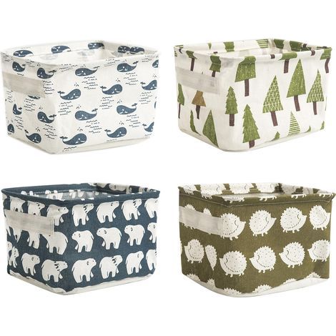 Panier Rangement Tissu - 4 pièces, Panier Rangement Tissu Pliable Lin 20×16×13cm + Poignée - Pour Bureau/Maison (1/5)