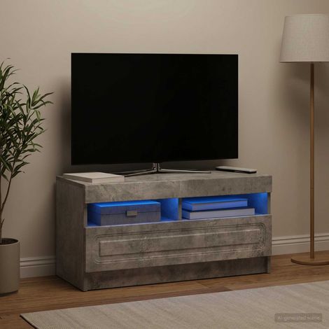 Meuble TV LED Gris béton Bois d'ingénierie (1/5)