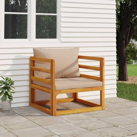 Chaise de jardin, Fauteuil Extérieur, Siège confortable avec coussins taupe bois massif d'acacia BGT75683 (1/5)