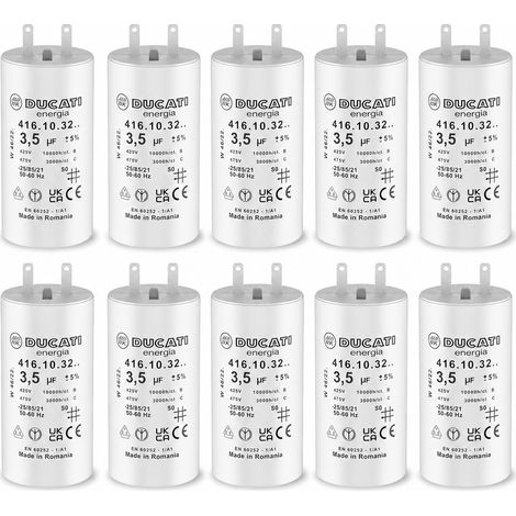 Lot de 10 Condensateurs 3,5 uF pour Volet Roulant SOMFY, SIMU, NICE - Reparation Condensateur de Moteur Haute Qualite 10Nm - Condensateur Cosses Faston 2,8mm pour Moteur de Volet et Store - VOLET TECH