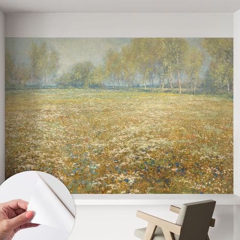 Carta da parati adesiva - fotomurale - facile da applicare - per la soggiorno - camera da letto - Campo in fiore 152x104 cm (1/5)