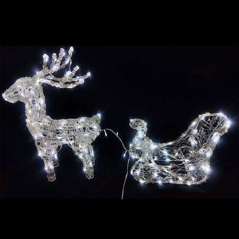 Slitta di Babbo Natale con Renna Illuminata 150 LED Bianco Freddo Decorazione Natalizia per Interno e Esterno ip44