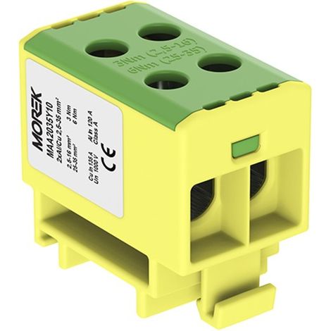 Conector de riel 2,5-35 mm2 amarillo-verde 4 orificios AL/CU TH35 1P MAA2035Y10 Morek 4054