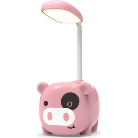 Tischlampe mit Stifthalter für Schüler, augenschonende Tischlampe mit flexiblem Schlauch, USB-Ladefunktion und rosa LED-Nachtlicht in Kalbsform (1/5)
