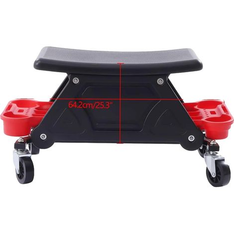 Tabouret de Mécanicien, Matériau PP et Fer Durable, 4 Roues Universelles, Rouge (1/2)