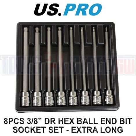 US PRO 8pc 3/8"" Long Ball End Hex Allen Bit Key Sockets 3mm - 10mm 1495 (1/4)