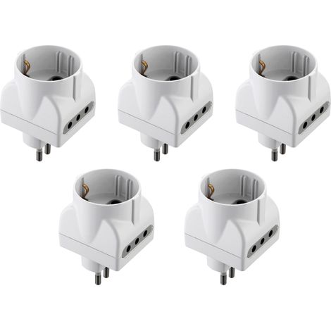 Electraline 92295 Set 5 Adattatori 3 Posti 1 Schuko + 2 10A, Bianco, Confezione da 5 (1/2)