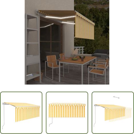 Auvent rétractable - Auvent automatique capteur de vent et LED 3x2,5m Jaune et blanc (1/5)