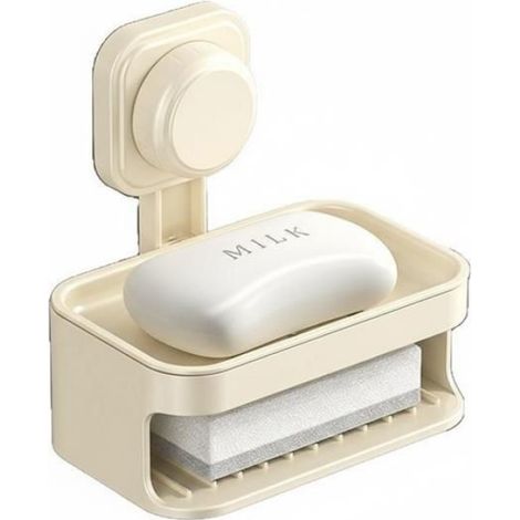 Support À Savon - Double Niveau - Ventouse Rotative - Drainage Intégré - Crème - Pour Salle De Bain Et Cuisine - 1 Pièce (1/3)