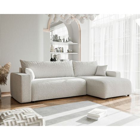 Ecksofa mit Schlaffunktion LUNA MAX in Stoff Centaur Beige Ottomane Rechts