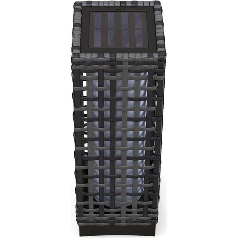 Solarleuchte, Rattan Solarlampe, Wasserdichte Wegleuchte Mit Lichtsensor, Automatische Led Gartenlampe, Außenleuchte Für Balkon, Stahl, Grau
