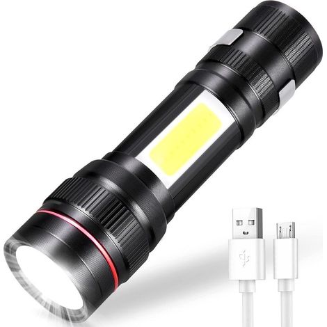 Linterna LED recargable, 800 lúmenes, 3 modos y zoom, linterna táctica COB portátil para niños, ideal para regalo, camping, senderismo, emergencias, talleres y cortes de luz (1 unidad) [Clase energéti (1/5)