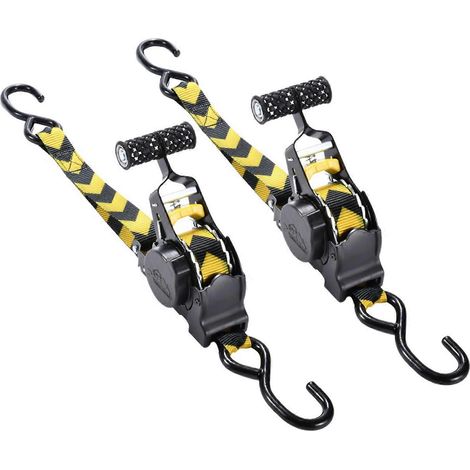 Sangles d'arrimage pour camions et remorques - Haute résistance, rétraction automatique, durables pour la sécurisation des charges lourdes - 2 pièces - Jaune (1/5)