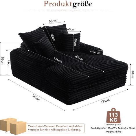 027R – Canapé en velours côtelé de luxe, design moderne, 4 coussins, canapé-lit ultra-doux et multifonctionnel, prêt à l'emploi comme canapé ou lit sans assemblage, gain de place pour salon, apparteme (1/5)