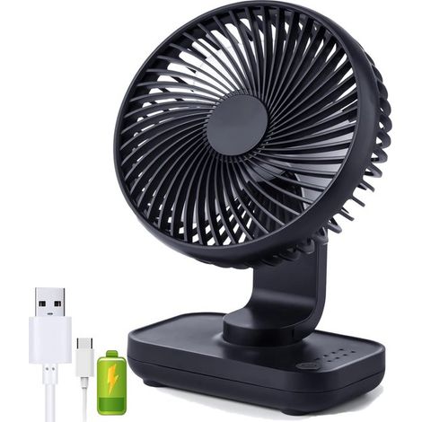 Ventilador de mesa de 4 velocidades，ajustable a 90°，mini ventilador de escritorio recargable por USB，perfecto para el dormitorio，azul oscuro (1/2)