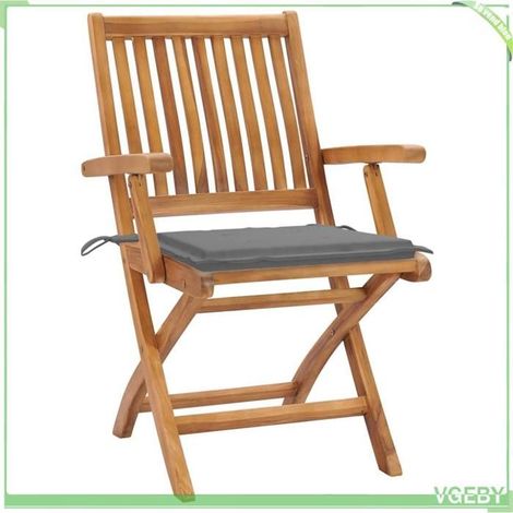 Chaises de jardin - FAFEICY - 3062407 - Bois de teck massif - Pliantes - Coussins gris (1/5)