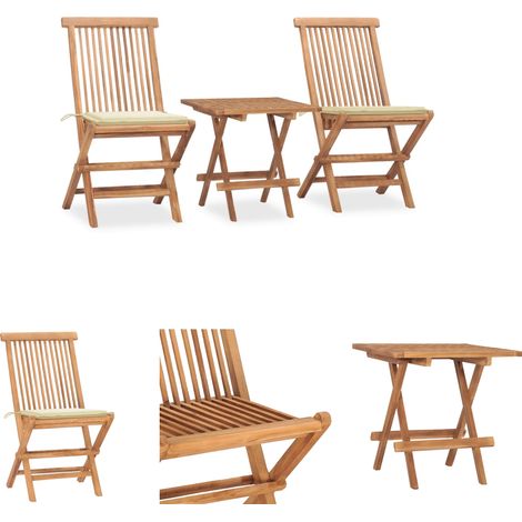 Klapptisch - vidaXL 3-tlg. Garten-Essgruppe mit Kissen Klappbar Massivholz Teak - Gartenstühle (1/5)