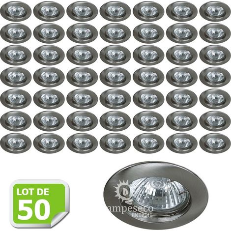 Lampesecoenergie – Lot de 50 fixations pour spot encastrable – Alu brossé – Diamètre 77mm – Pour ampoules GU10 et GU5.3 – Norme CE IP20