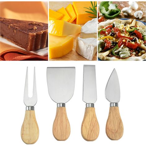 Ensemble de couteaux à fromage, lame en acier inoxydable, manche ergonomique, fourchette à fromage et coffret en bois, idéal pour la pizza et le pain. (1/5)