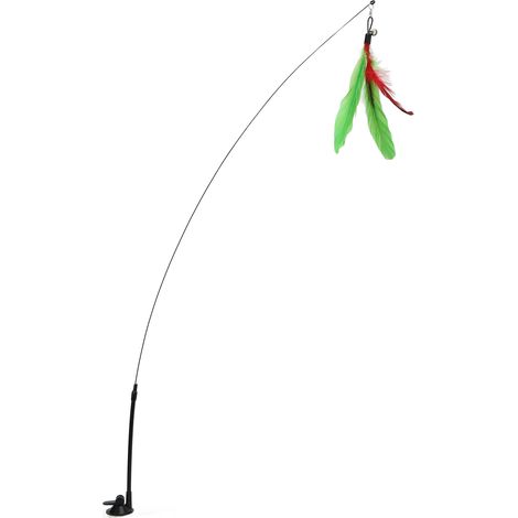 Baguette à plumes amusante pour chat, interactive et portable, avec ventouse, en forme de plume verte. (1/5)