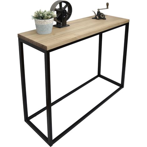 Consola Recibidor iCub Big Wood 100x35x80cm Negro en madera maciza de pino acabado vintage estilo industrial Box Furniture (1/3)