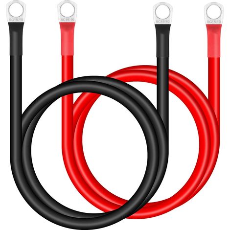2 pcs 16mm² 70cm Onduleur Batterie Câble (Max 100A) 12V 5 AWG Cable Batterie Voiture avec Terminus Anneaux Fil de Cuivre pour Auto, Camion, Moto, Solaire, RV, Marine, Rouge Noir (1/5)