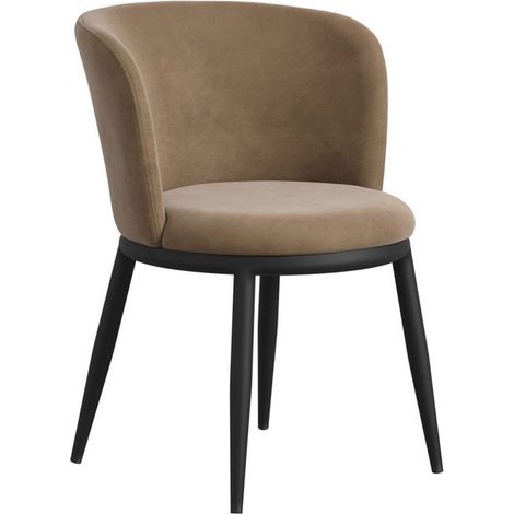 Nova Dining Chair (Set of 2) - Velvet/Metal - L58 x W56 x H74 cm - Mole/Black - Partially Assembled (Legs)