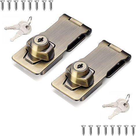 Lot de 2 verrous à pression à bouton tournant pour petites portes, armoires, etc., acier inoxydable, verrou de sécurité à moraillon avec clés (