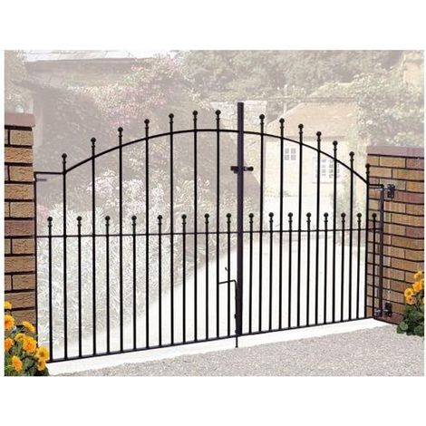 Manor Ball Top Arched Double Driveway Gate - Solid Steel - Fits Gap of 2134 mm x 1220 mm High - Electro Galv./Black Powder Coated