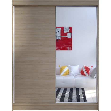 Armario Closico Vastor I, Roble Sonoma, 200x150x58cm, Puertas de armario: Correderas, Número de estantes: 5
