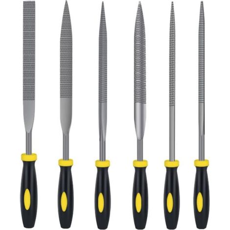 Mini-Nadelfeilen-Set, 6 Formen, Holzfeile, Metall, Kunststoff, Schnitzen – Holzfeilen-Set, Basteln, 17,8 cm Länge, Hartstahl, Gummigriff, 6-teilig (1/5)