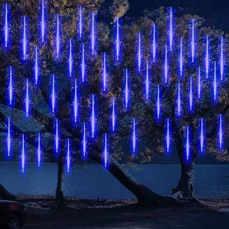 10 Tubes 30CM LED Météore Pluie Lumineuses Guirlandes Solaire, Lumineux Etanche Extérieur Douche Pluie Feux pour Noël Mariage Fête Soirée Maison Arbre Sapin Jardin (Bleu) (1/5)