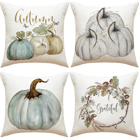 Kürbis-Kissen-Set für die Herbstdekoration (4-teilig) – Sitzkissen – Sofakissen – 45 x 45 cm