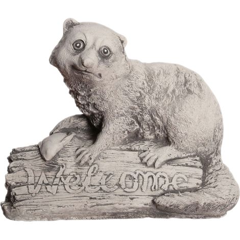 Escultura de suricata gris con cartel de bienvenida (escultura de hormigón) (1/2)