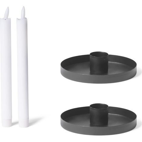 Ensemble 2 bougeoirs ronds 6 cm noir avec bougie LED à piles