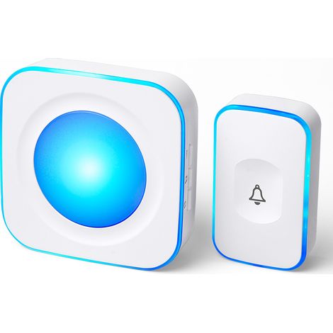 Wireless doorbell, plug-in, wireless, 36 ringtones, 4 volume levels, with flashing light (1 receiver, 1 button, white) (1/5)