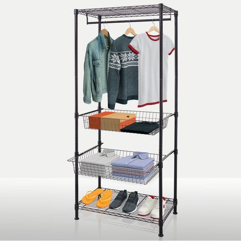 Armoire Harold Portemanteau ouvert avec tringle et étagères Armoire robuste pour chambre à coucher, couloir et rangement (1/4)