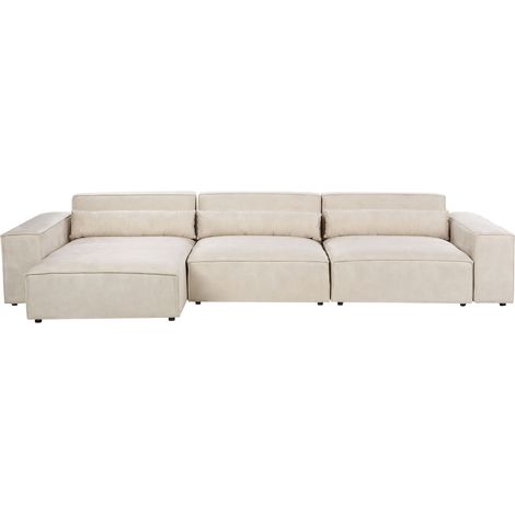 Right Hand 4 Seater Modular Sofa Beige Velvet Sectional Couch Sofa with Black Legs Modern Living Room HELLNAR (1/5)