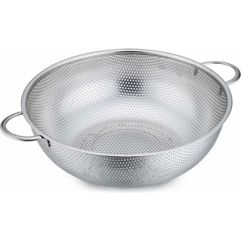 Micro-perforated stainless steel kitchen colander with handle and base (25 cm) (1/4)