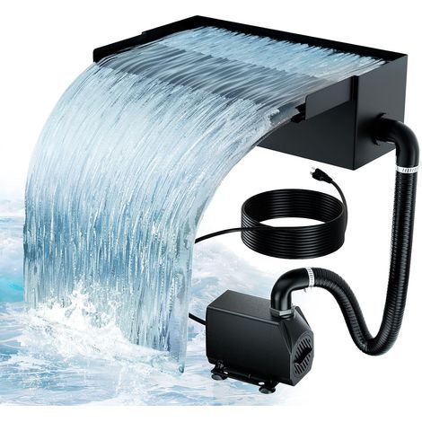 Kit cascade, 30 cm, en acier inoxydable, 40 W, 2 500 l/h, pompe de bassin, décoration de jardin, jeu d'eau, pour étang de jardin, patio, terrasse, mur d'eau, bassin à koï, bassin extérieur (1/5)