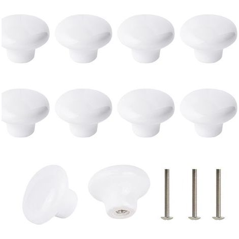 Lot de 10 Bouton En Céramique Blanc, Céramique Poignée Porte, Rétro Rond En Céramique Armoire Tiroir Cuisine Poignée De Traction 32mm Avec 3 tailles de vis (1/5)