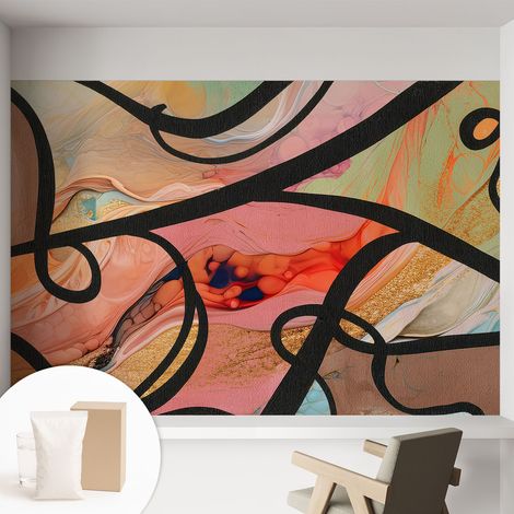Papier peint intissé avec imprimé pour intérieur moderne application facile a motif - Colle incluse gratuite Mouvement coloré 152x104 cm (1/5)