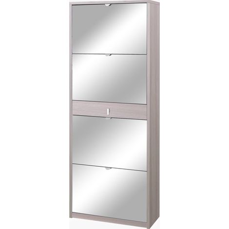 Scarpiera 4 Ante con Specchio 1 Cassetto 63x164x29 cm Olmo Chiaro (1/2)