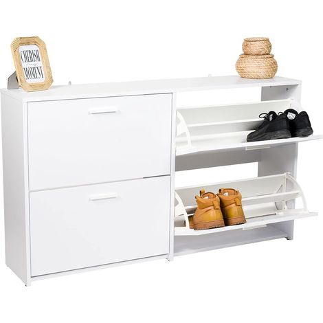 COSTWAY Schuhschrank mit 4 Klappen, Schuhkipper freistehend, Schuhkommode Schuhablage Weiss (1/5)