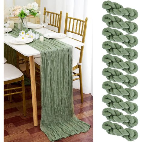 10x Tischläufer Salbeigrün 90x300cm Gaze Stoff für Hochzeiten & Partys