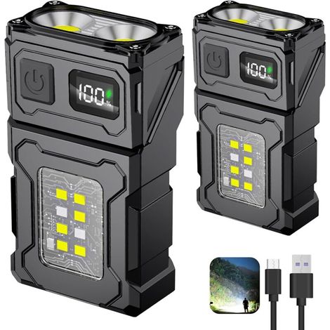 Lot de 2 mini lampes de poche LED multifonctionnelles pour l'extérieur, idéales pour les travaux nocturnes, la course à pied et le camping, avec prise en charge de la charge USB-C. (1/5)