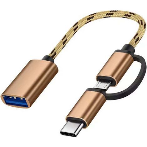 Câble adaptateur USB Type-C OTG 2 en 1, adaptateur USB Type-C vers USB pour téléphone Android, lecteur de carte USB, or rose (1/5)