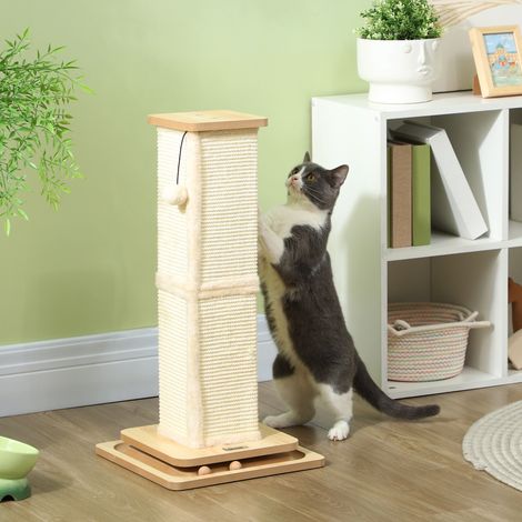 Arbre à chat 3 en 1 avec parcours de jeu, balle, sisal, jusqu'à 5 kg, 34 x 34 x 67 cm, chêne/crème (1/5)