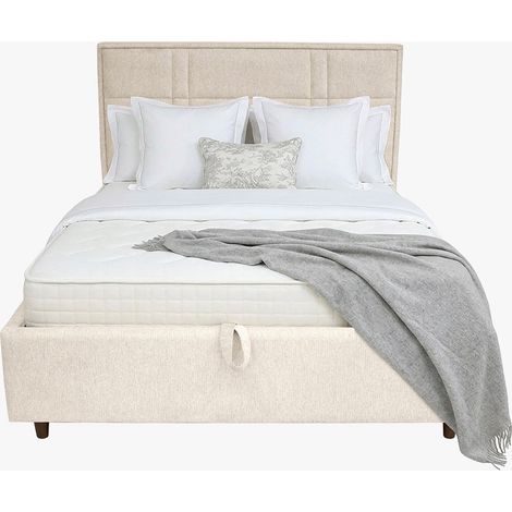 SANEL Lit double en tissu beige avec coffre 160x200 cm (1/5)